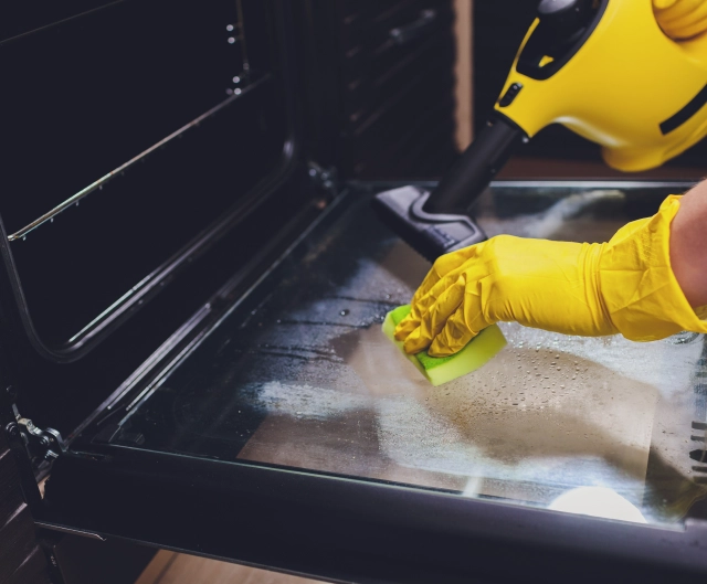 Person cleaning a oven